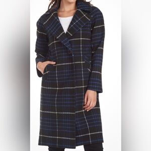 RACHEL Rachel Roy Black and Blue Plaid Coat
